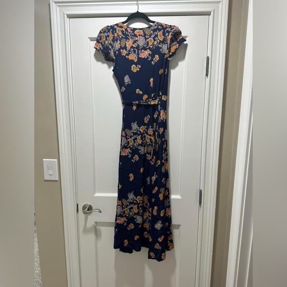 ❌SOLD❌Free People floral maxi wrap dress xs extra small navy blue boho bohemian - Picture 3 of 4